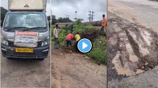 Public Works Department fills potholes with soil and gravel on Shiv Panvel Highway