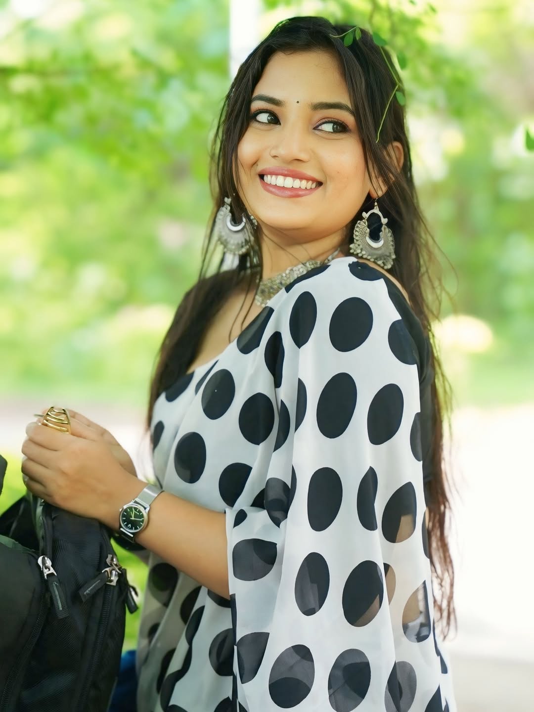 Rajeshwari Kharat polka dot saree beautiful look