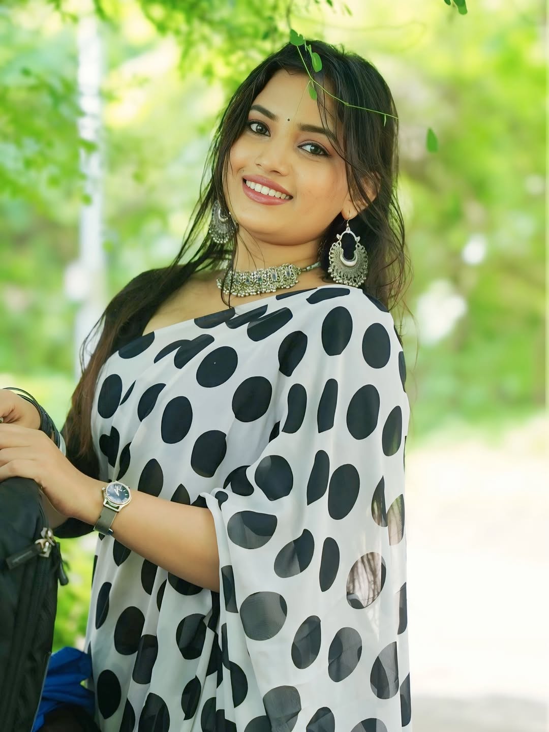 Rajeshwari Kharat polka dot saree beautiful look