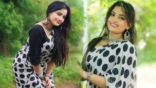 Rajeshwari Kharat polka dot saree beautiful look