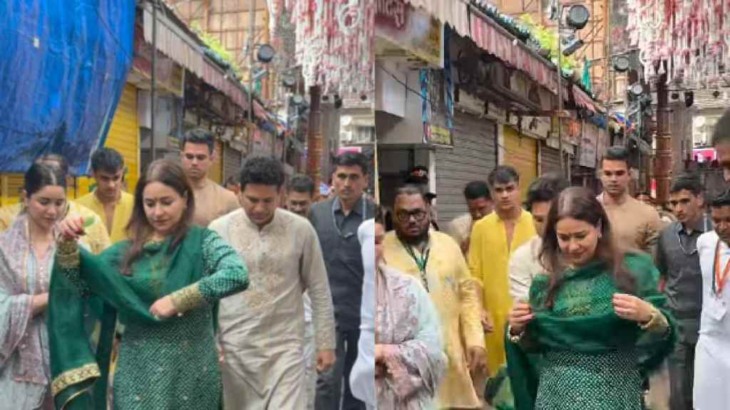 Sachin Tendulkar and Anjali Video Goes Viral While Visiting Lalbaugcha Raja Ganeshotsav 2025