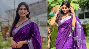 Photos : मोकळे केस, सुंदर नेकलेस अन् जांभळ्या रंगाची साडी; समृद्धी केळकरचा मोहक लूक