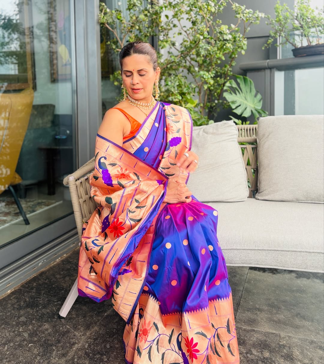 Sonali Khare Purple Paithani Saree