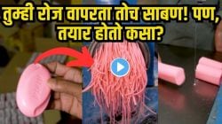 तुम्ही रोज वापरता तोच साबण फॅक्टरीत कसा तयार होतो? बनवताना पाहिलंय का? Video पाहून लोक म्हणाले, “कामगारांनी हातमोजे…”