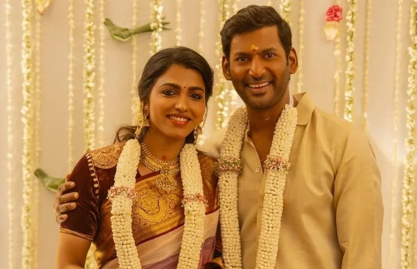 tamil actor vishal and actress sai dhanshika get engaged share photos on social media