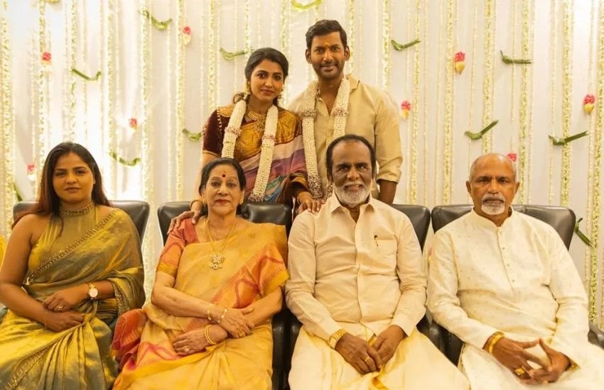 tamil actor vishal and actress sai dhanshika get engaged share photos on social media