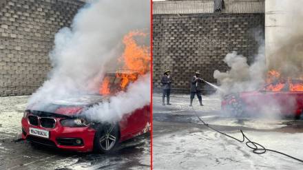 Car catches fire in Kasarvadavali