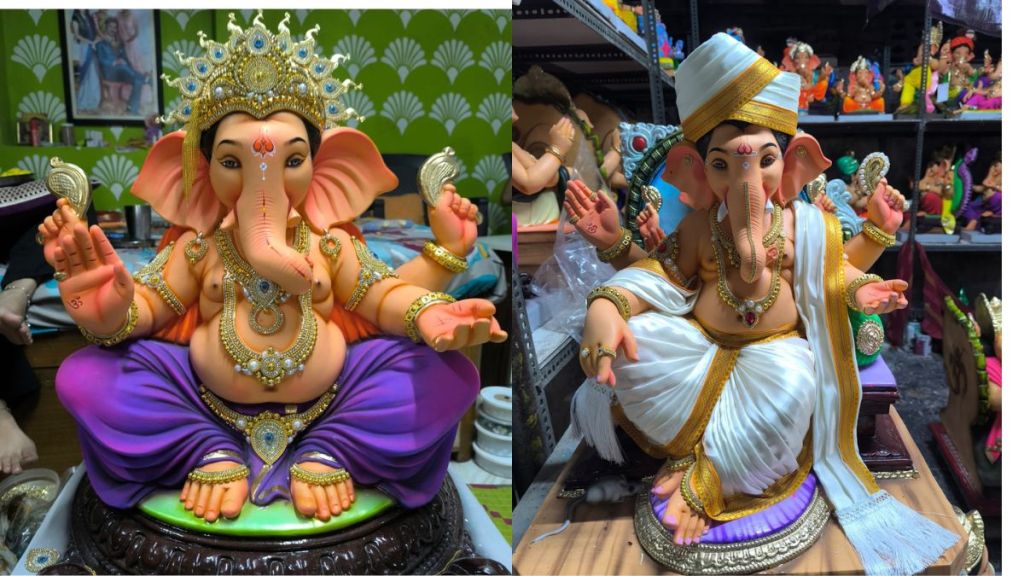 vasai virar ganesh idols get paithani turban and diamond decoration demand rises for decorated Ganpati idols