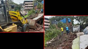 The debris of a collapsed building being removed in Dombivli