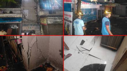 A collapsed part of a building in Dombivli