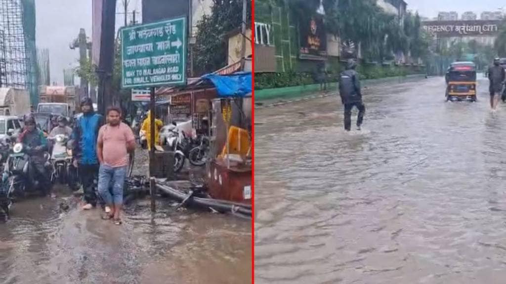 Waterlogging at Regency Anantham entrance on Shilphata Road due to the uneven height of underground cable channels