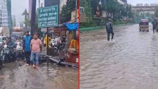 Waterlogging at Regency Anantham entrance on Shilphata Road due to the uneven height of underground cable channels