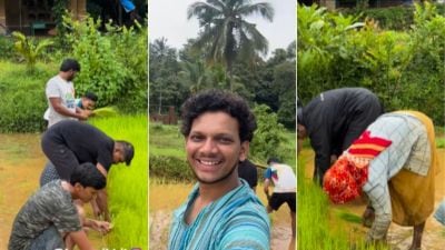 ‘महाराष्ट्राची हास्यजत्रा’ फेम अभिनेता पोहोचला कोकणात, पहिल्यांदाच केली भातलावणी