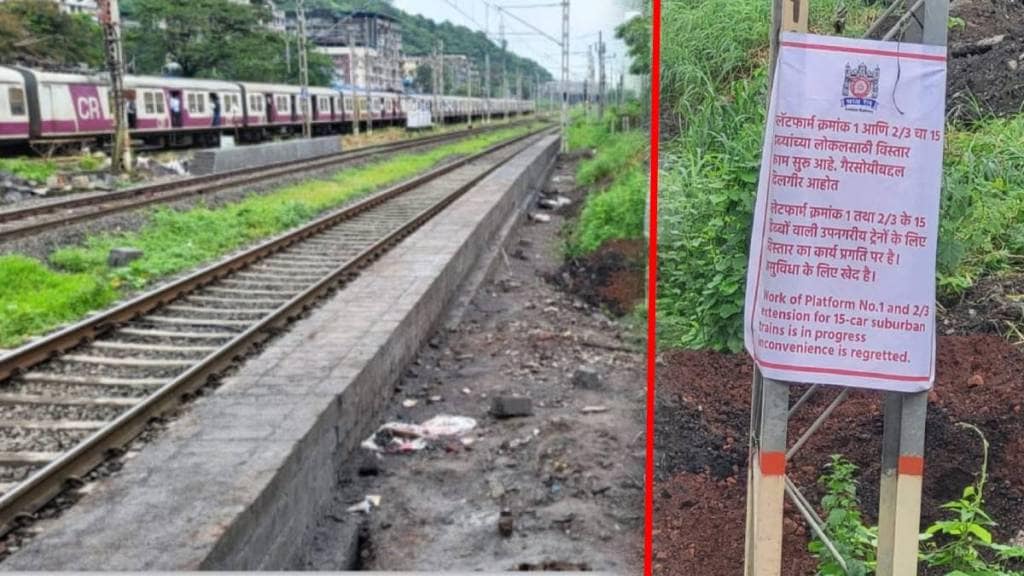 Work on platform expansion at Mumbra railway station underway.