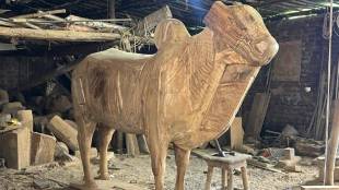 wooden Nandi 7 feet high and 8 feet wide is located at Sindhi Railway in Wardha district