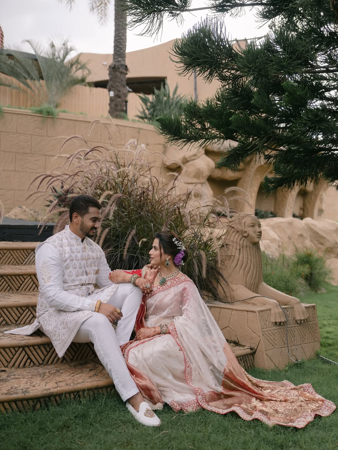 prajakta gaikwad royal engagement photos actress designer blouse with husband