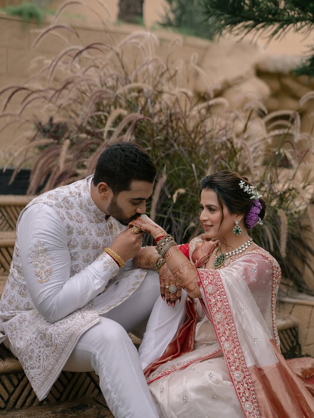 prajakta gaikwad royal engagement photos actress designer blouse with husband