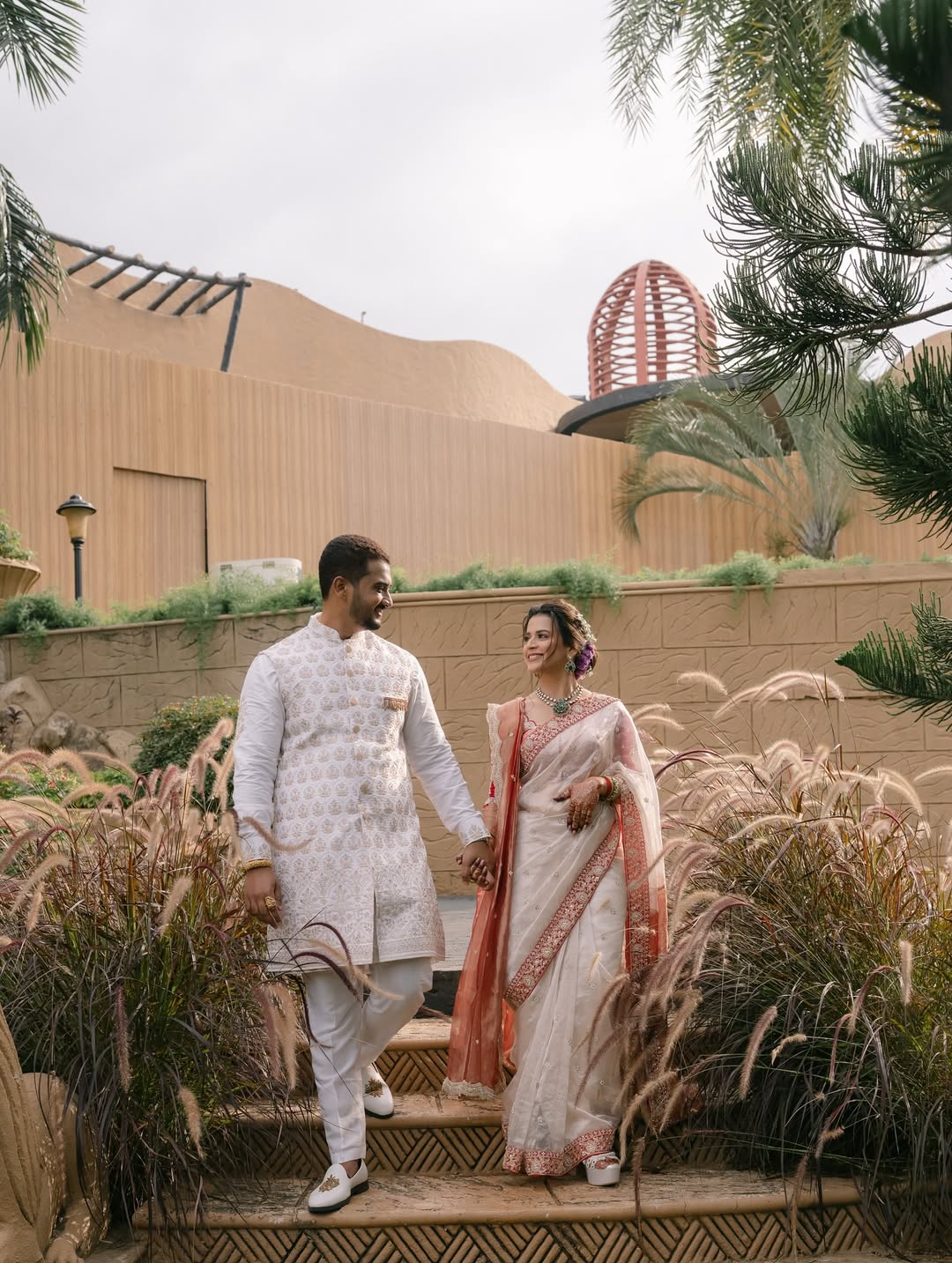 prajakta gaikwad royal engagement photos actress designer blouse with husband