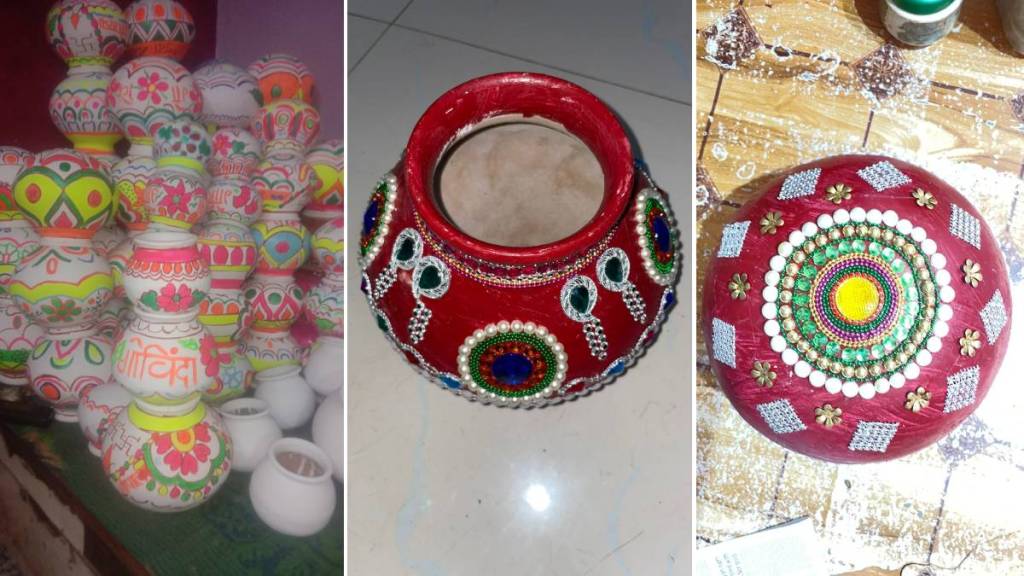 Colorful decorative pots for Dahi Handi
