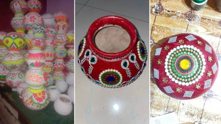 Colorful decorative pots for Dahi Handi