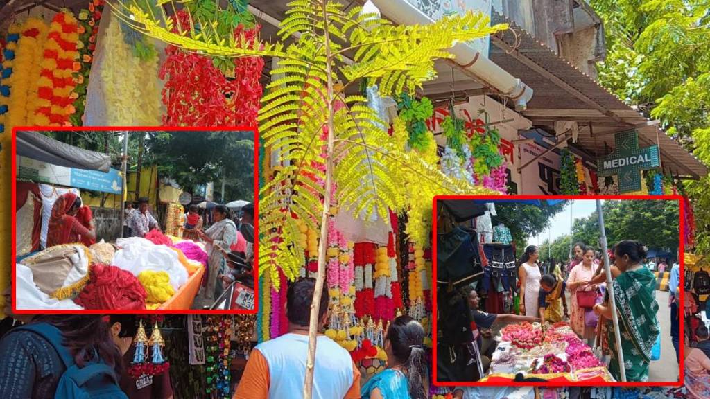 preparation for Ganeshotsav 2025 Shopping rush at weekly market in Palghar