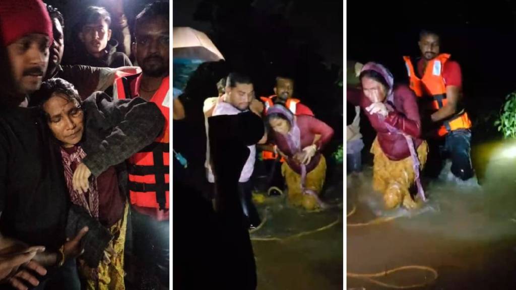 woman hanging from a tree in the river was finally rescued in pune