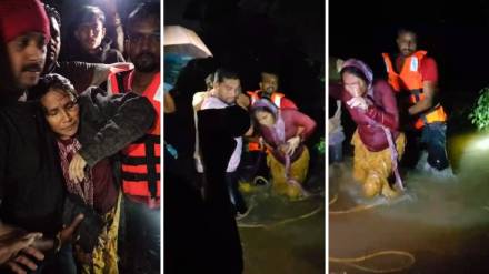 woman hanging from a tree in the river was finally rescued in pune