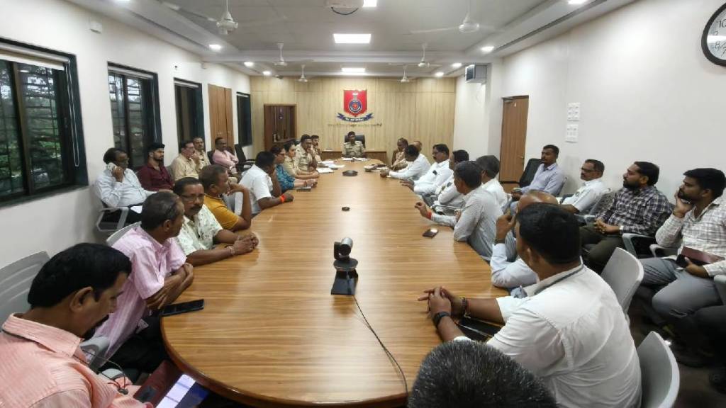 Deputy Regional Transport Officer Rajvardhan Karpe along with other officers and transporters during the meeting.