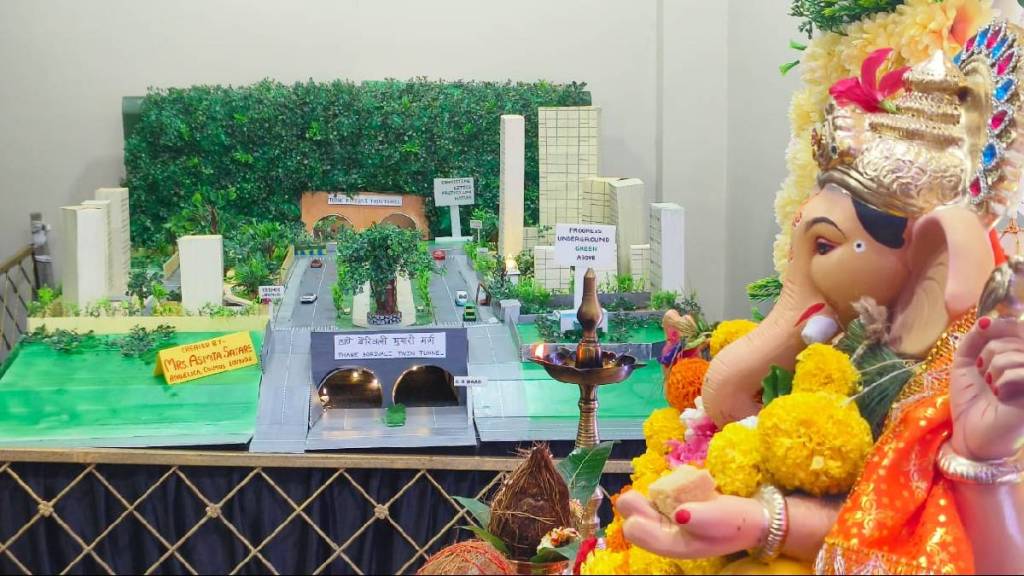 ganesh festival display highlights opposition to thane-borivali underground road