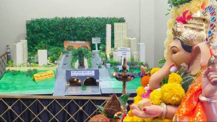 ganesh festival display highlights opposition to thane-borivali underground road