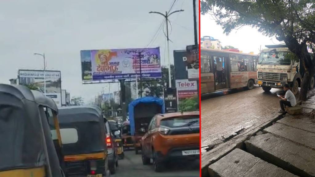 Traffic congestion due to heavy vehicles parked on the road.