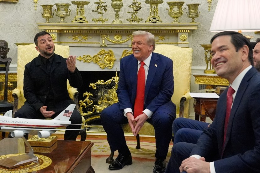 trump and zelensky meeting in white house laugh
