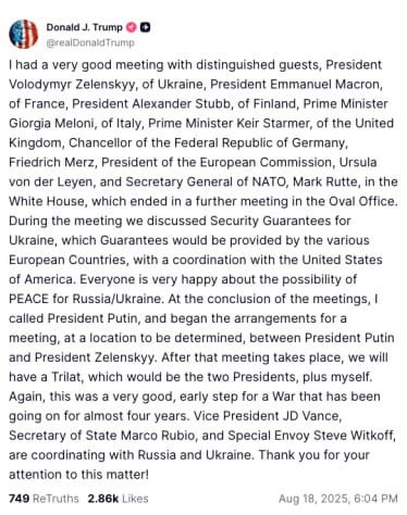 trump post for putin zelensky meeting