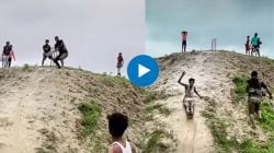 Viral Video: असं क्रिकेट कधी पाहिलंय का? डोंगरावर फलंदाज; धाव घेण्यासाठी घसरगुंडी, पाहा मजेशीर Video