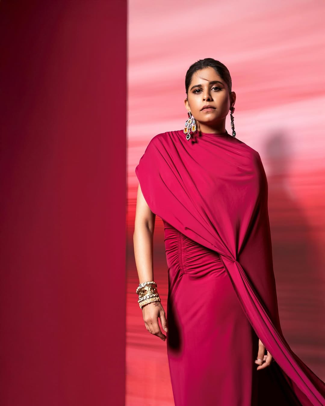 marathi actress sai tamhankar red dress look for cactus pears screening