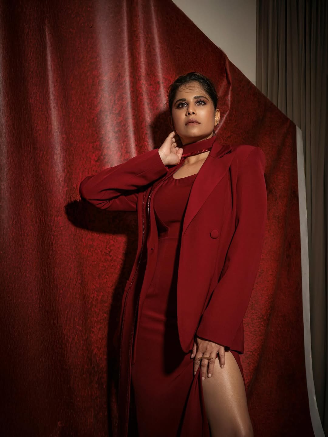 marathi actress sai tamhankar red dress look for cactus pears screening