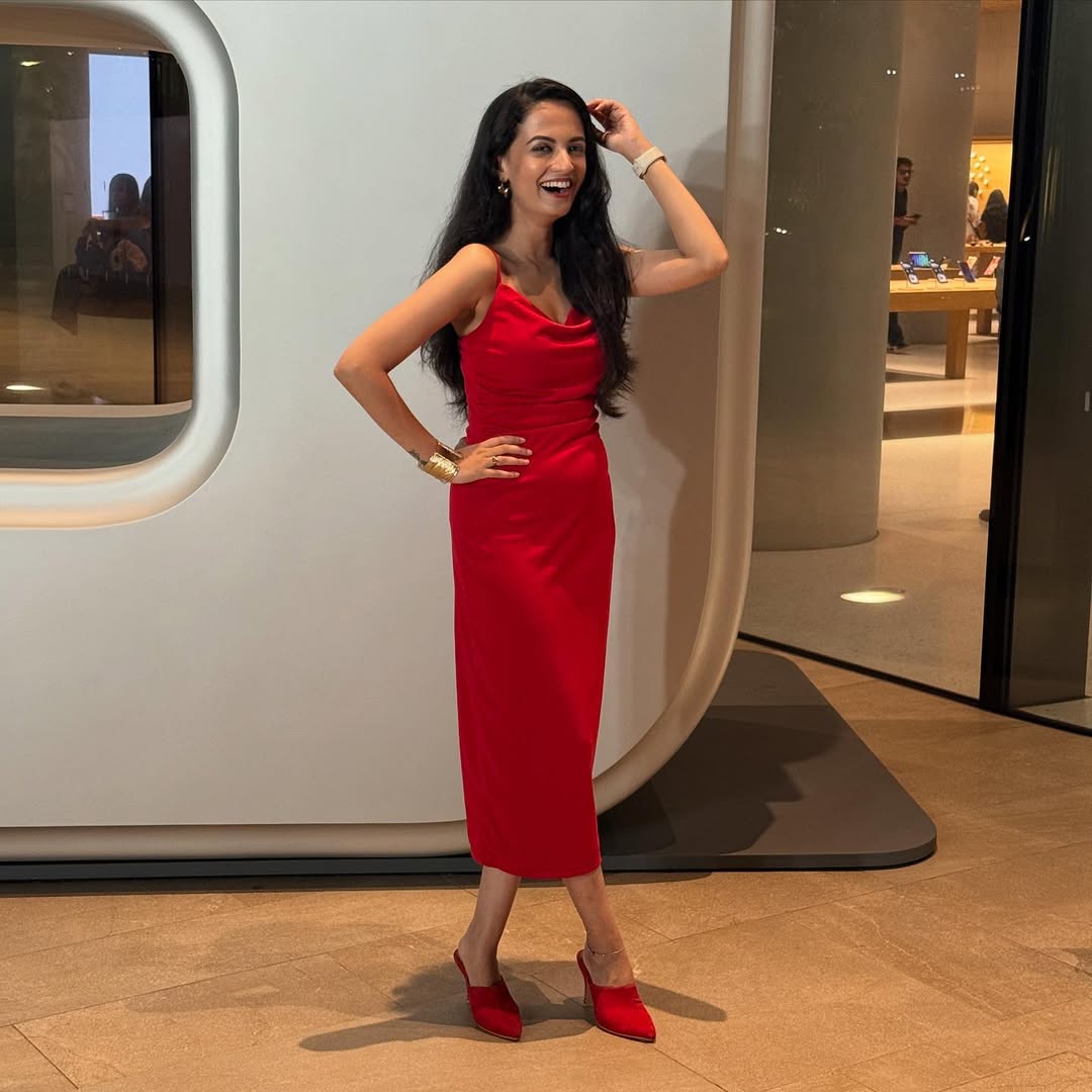 ketaki mategaonkar glamorous red onepiece look apple17 product launch party
