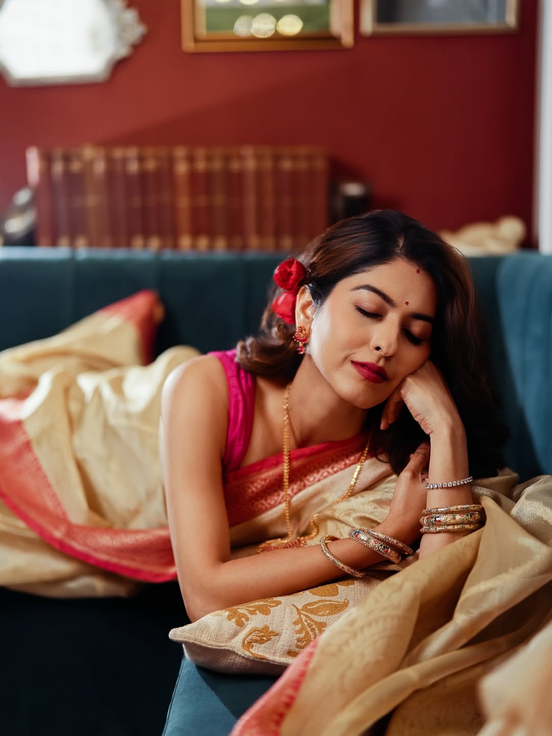 Abhidnya Bhave Golden Saree Look