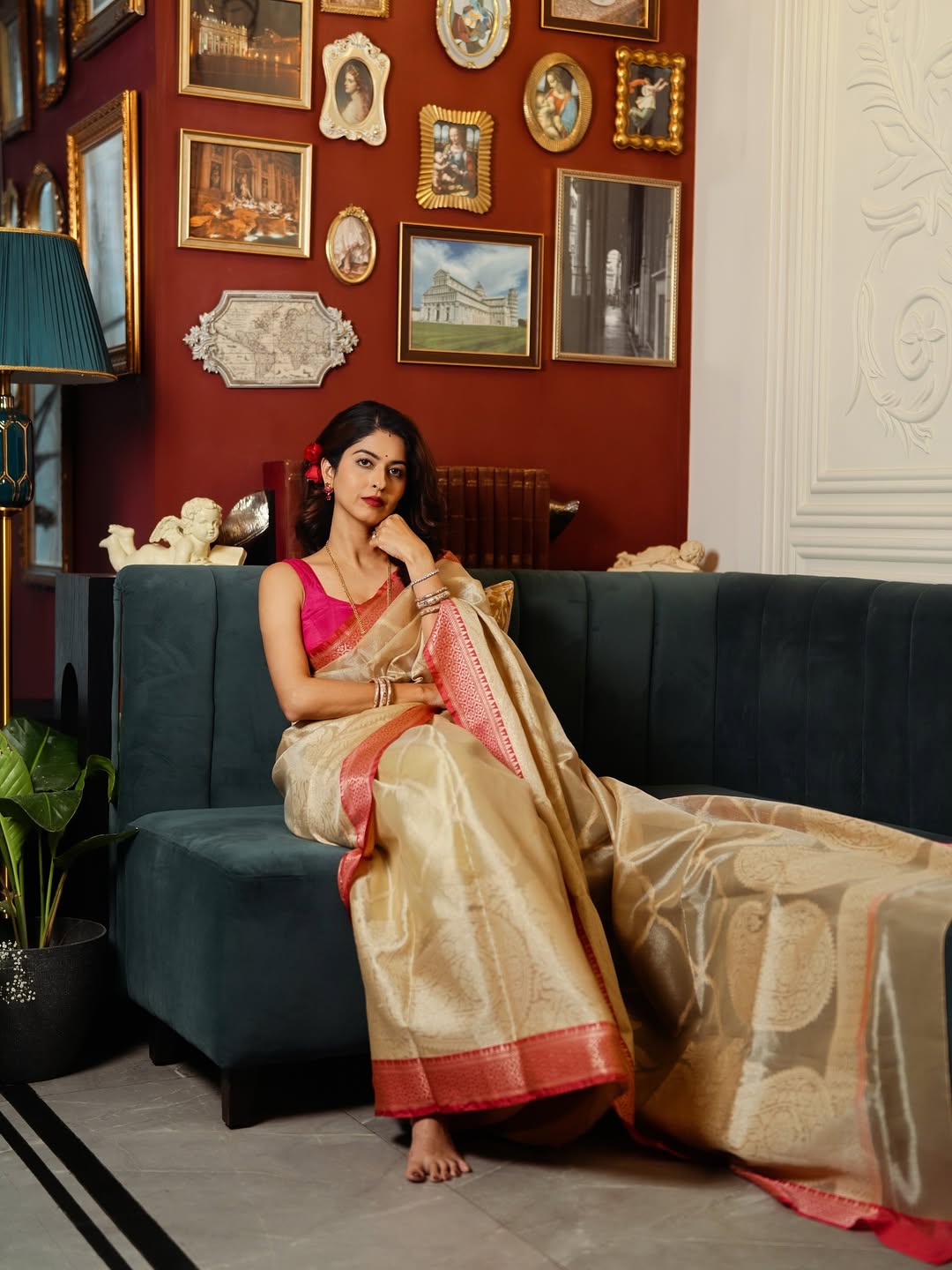 Abhidnya Bhave Golden Saree Look