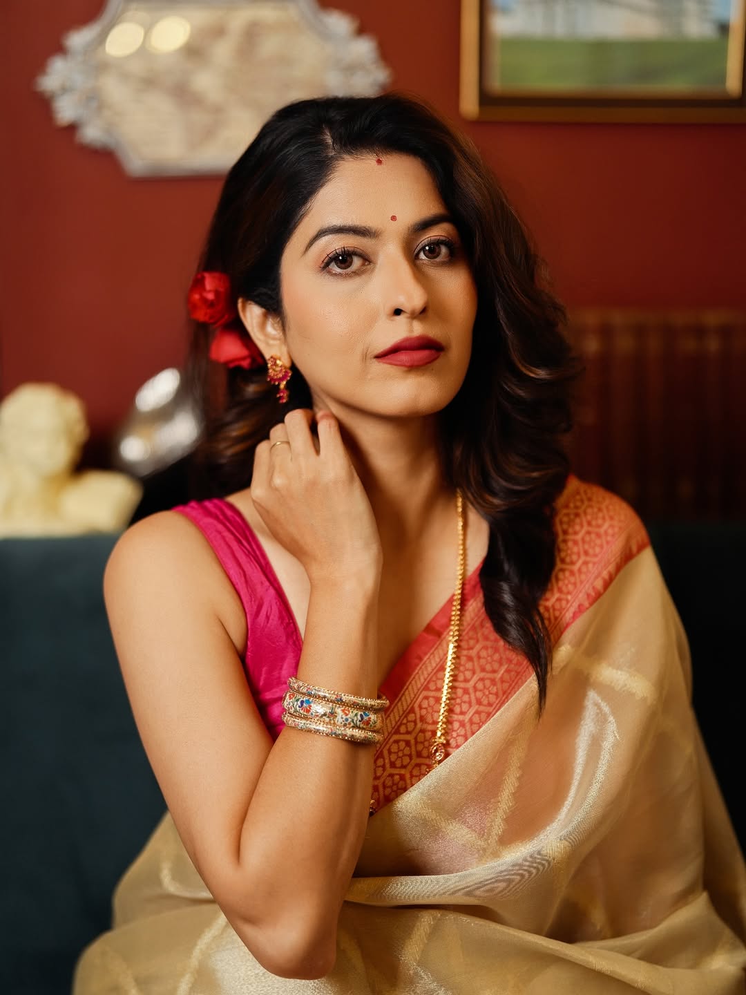 Abhidnya Bhave Golden Saree Look