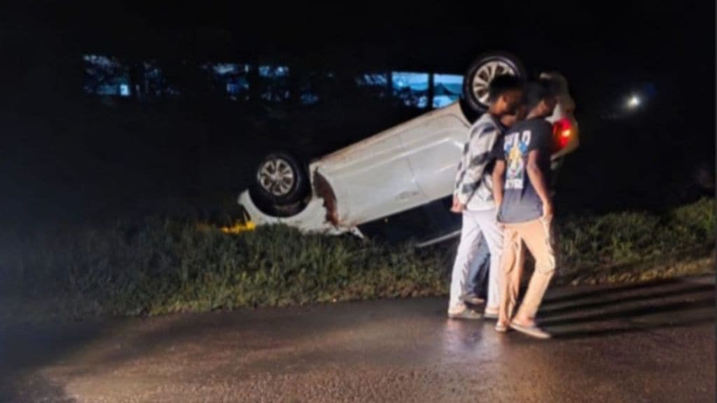 Car collides with stray cattle road accident Ratnagiri Rajapur buffalo killed driver survives