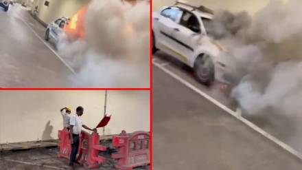 A vehicle caught fire in a tunnel on the sea route A vehicle caught fire in a tunnel on the sea route