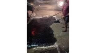 Congestion on Mumbra exit due to pothole filling work