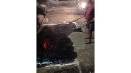 Congestion on Mumbra exit due to pothole filling work