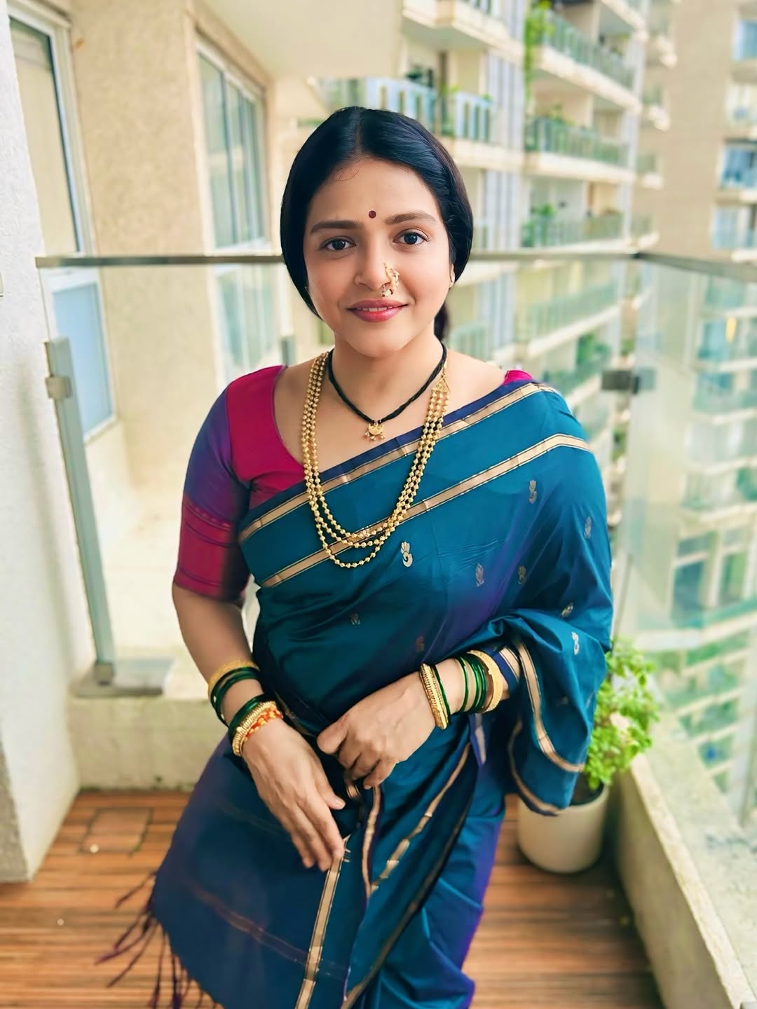 Deepa Parab Chaudhari Peacock Green Saree Look