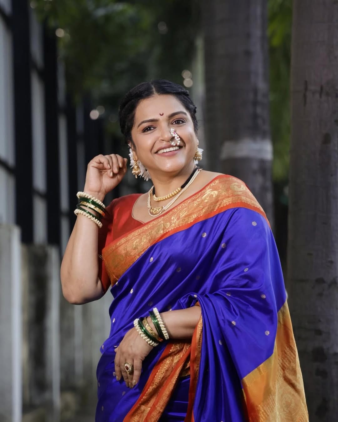 Deepa Parab Chaudhari Peacock Green Saree Look
