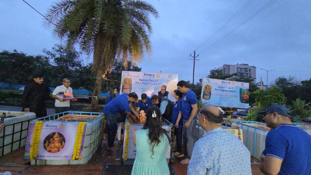 Ganpati immersion in an eco-friendly pond at Regency Estate Complex