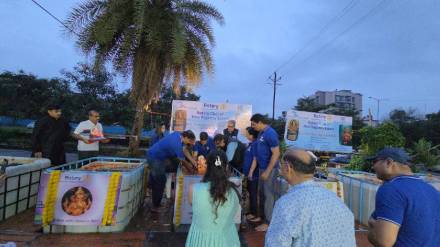 Ganpati immersion in an eco-friendly pond at Regency Estate Complex