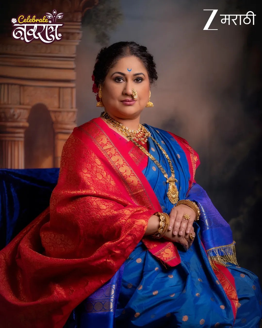 Harshada Khanvilkar Blue Nauvari Saree