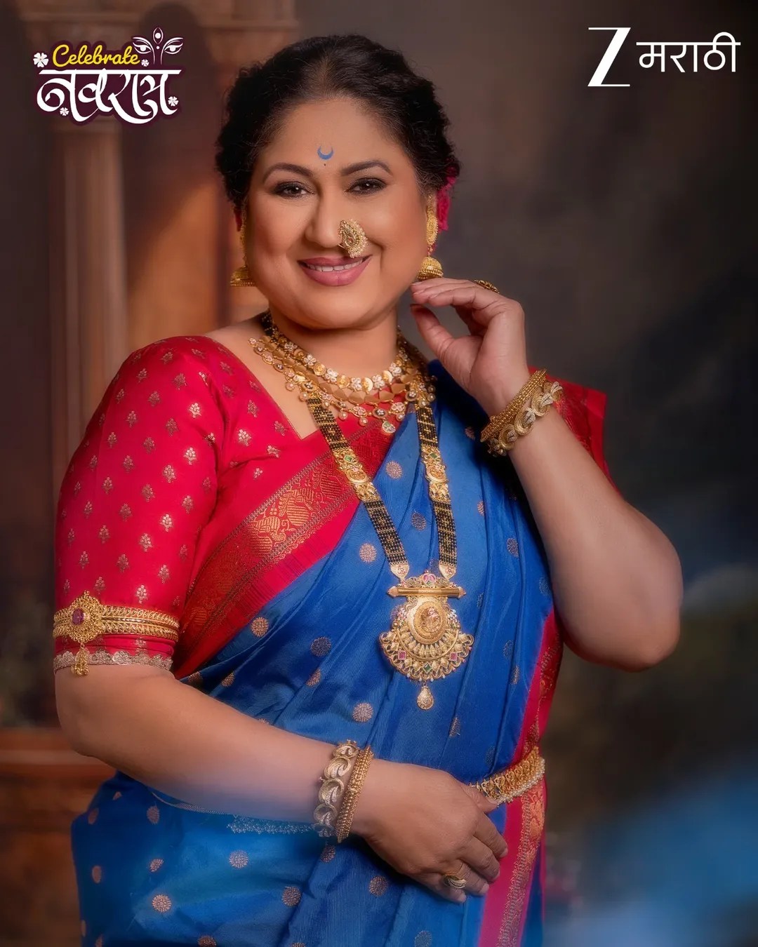Harshada Khanvilkar Blue Nauvari Saree